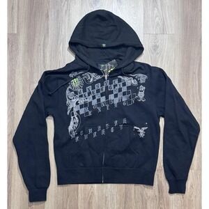 Y2K Monster Energy Drink Black Full Zip Women's Hoodie Size M